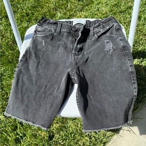 Distressed Black Denim Shorts